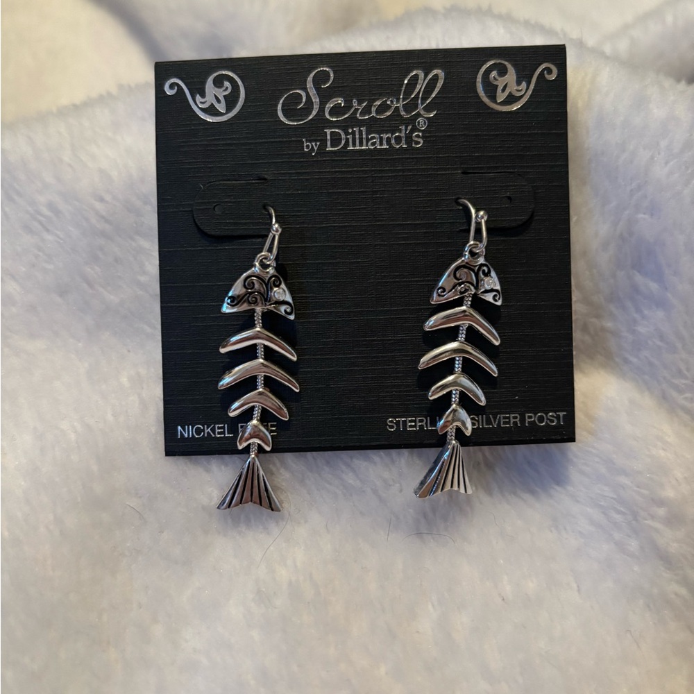 Scroll by Dillard's Silver Fishbone Drop Earrings